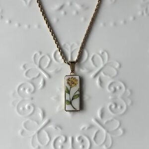 Yellow Flower Necklace | Repurposed Vintage Jewelry